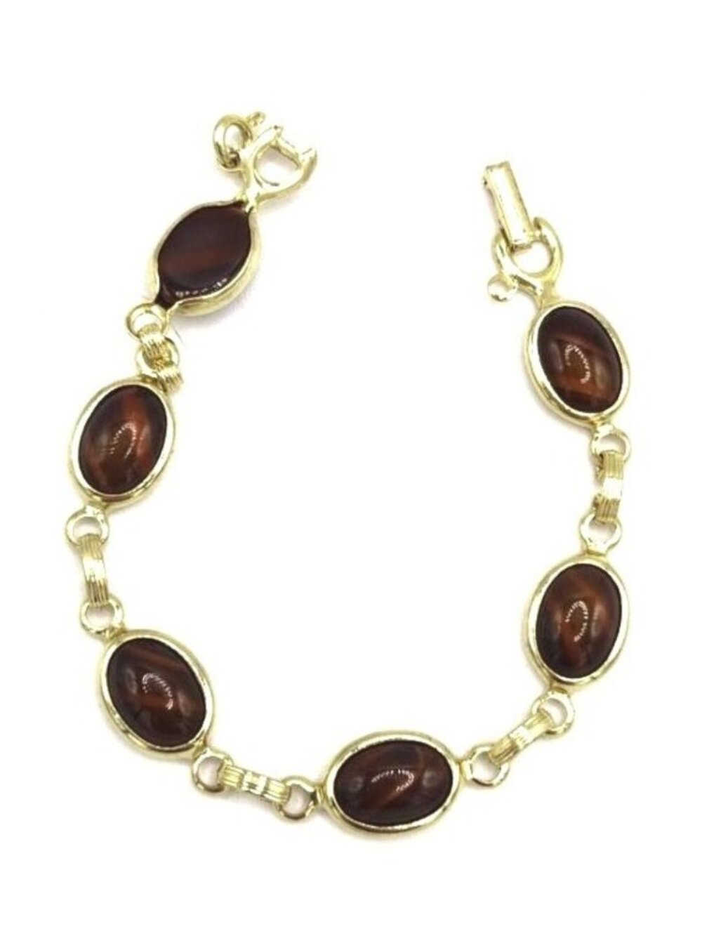 Gold-Tone Bracelet With Brown Oval Stones Linked Design - Sarah Coventry